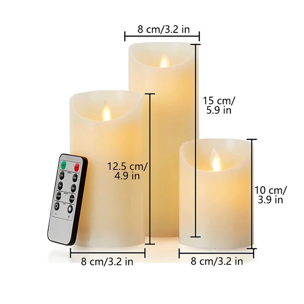 Set of three frameless battery operated candles | remote control | NEW